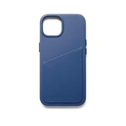 Mujjo Full Leather Wallet Case for iPhone 14 - Blue