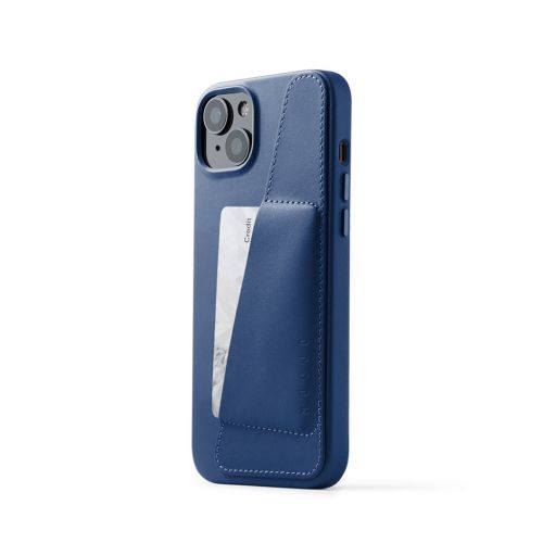 Mujjo Full Leather Wallet Case for iPhone 14 Plus - Blue